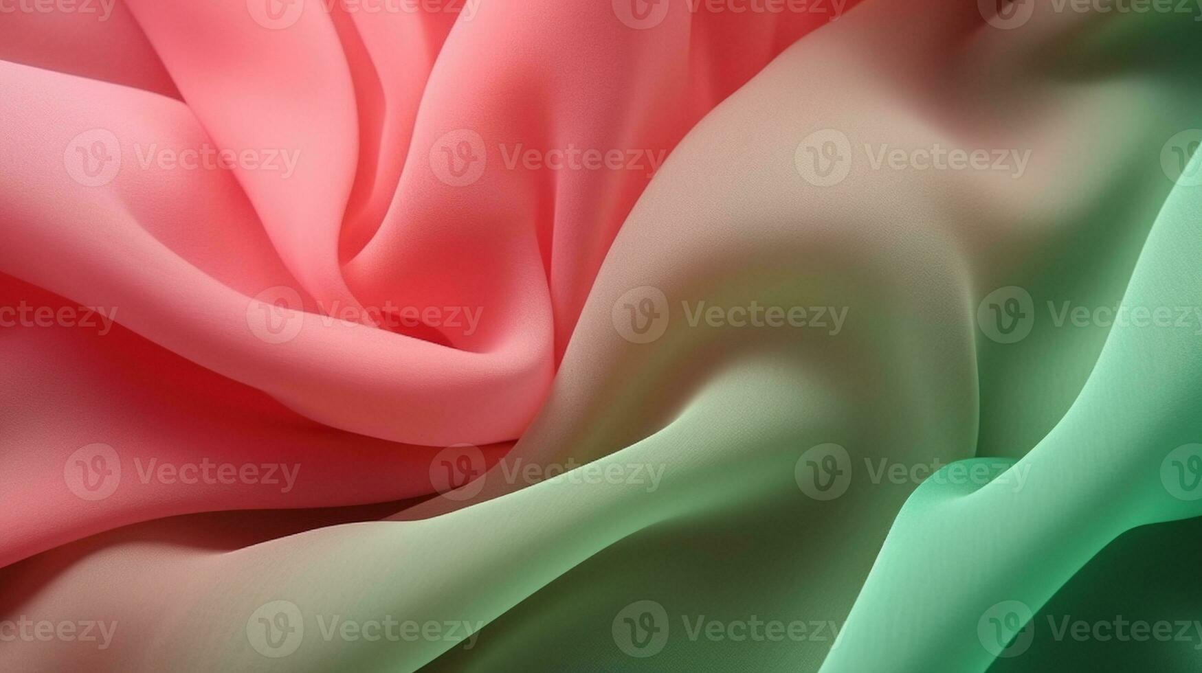 generativ ai, fließend Chiffon Stoff Textur im Licht Rosa und Grün Farbe. glänzend Frühling Banner, Material 3d Wirkung, modern Makro fotorealistisch abstrakt Hintergrund Illustration foto