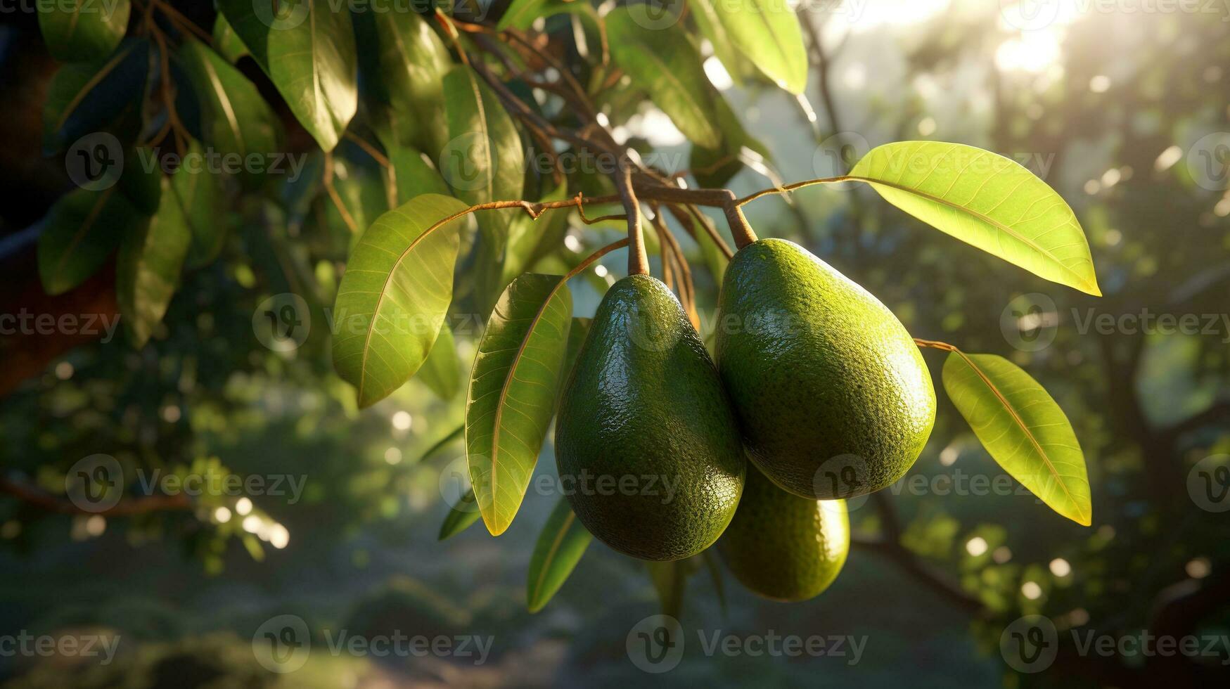 generativ ai, Avocado Plantage, wachsend Obst hängend im das Baum. foto