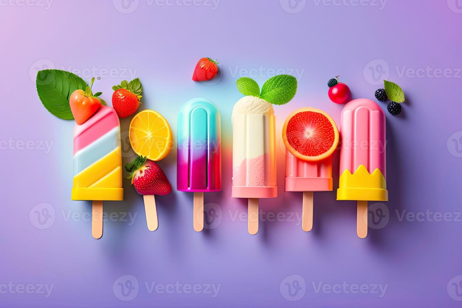 lecker Sommer- Obst Eis Sahne frisch festlich generativ ai foto