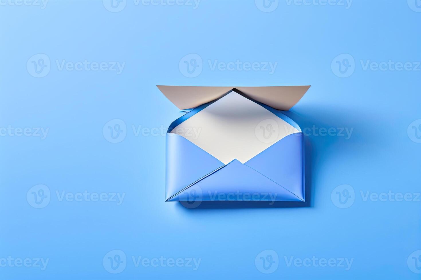 öffnen Blau Briefumschlag mit Papier generativ ai foto