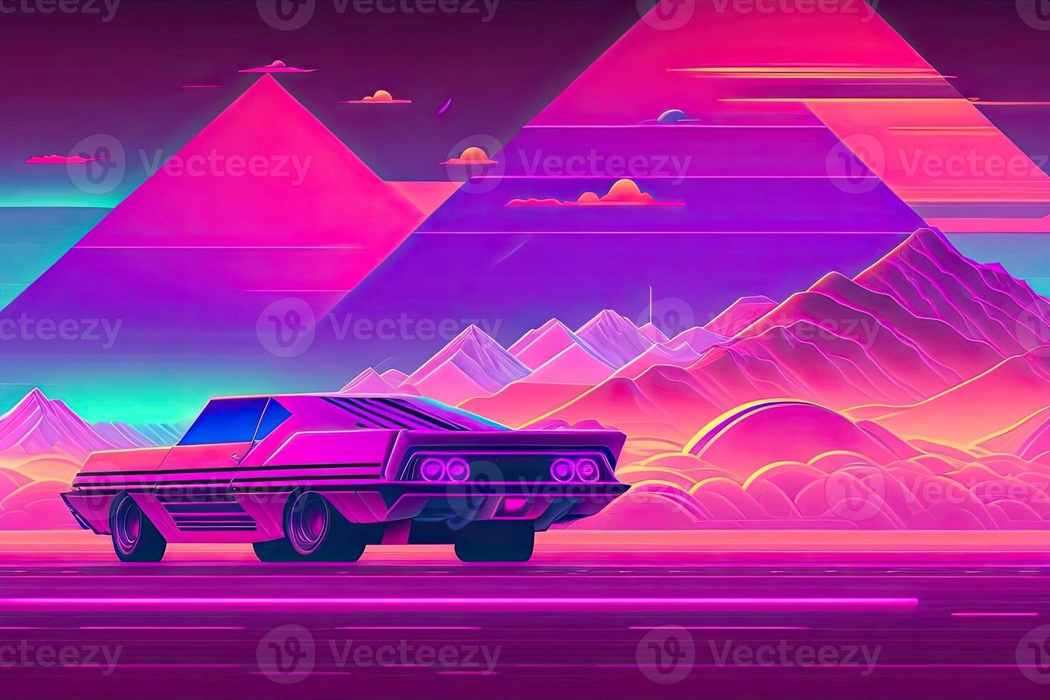 Neu Retrowave lila Neon- Hintergrund Design Kunst generativ ai foto