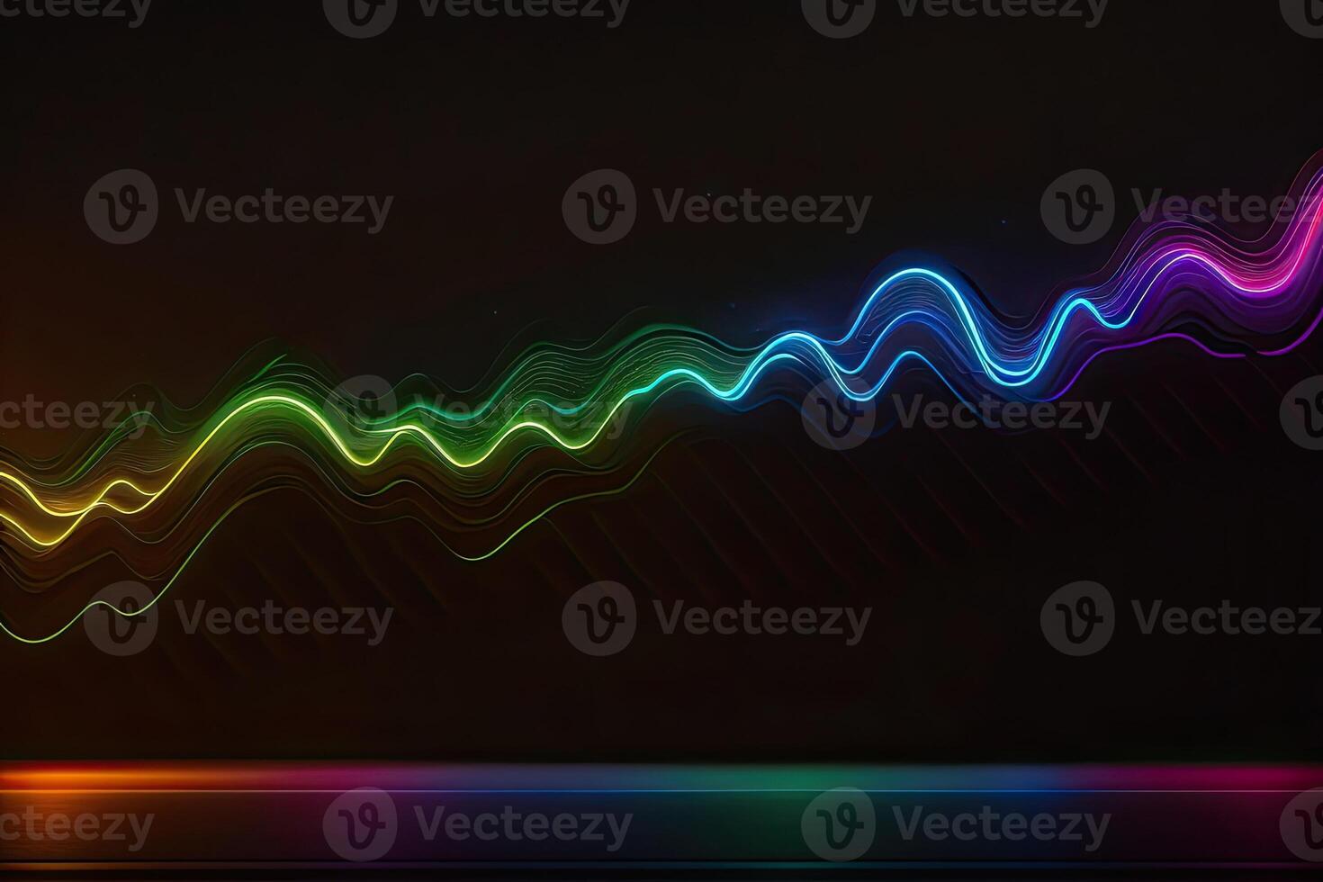 Klang Welle auf schwarz Hintergrund im Neon- Licht generativ ai foto