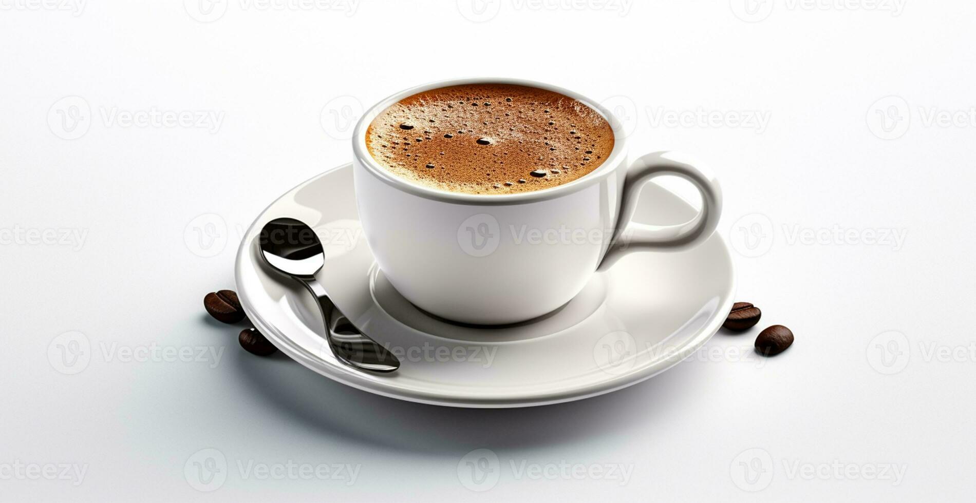 Weiß Tasse von Kaffee mit Kaffee Bohnen auf Weiß Hintergrund - - ai generiert Bild foto
