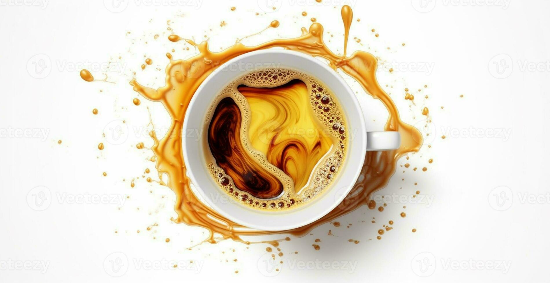 Weiß Kaffee Tasse mit spritzt von frisch gebraut Kaffee - - ai generiert Bild foto
