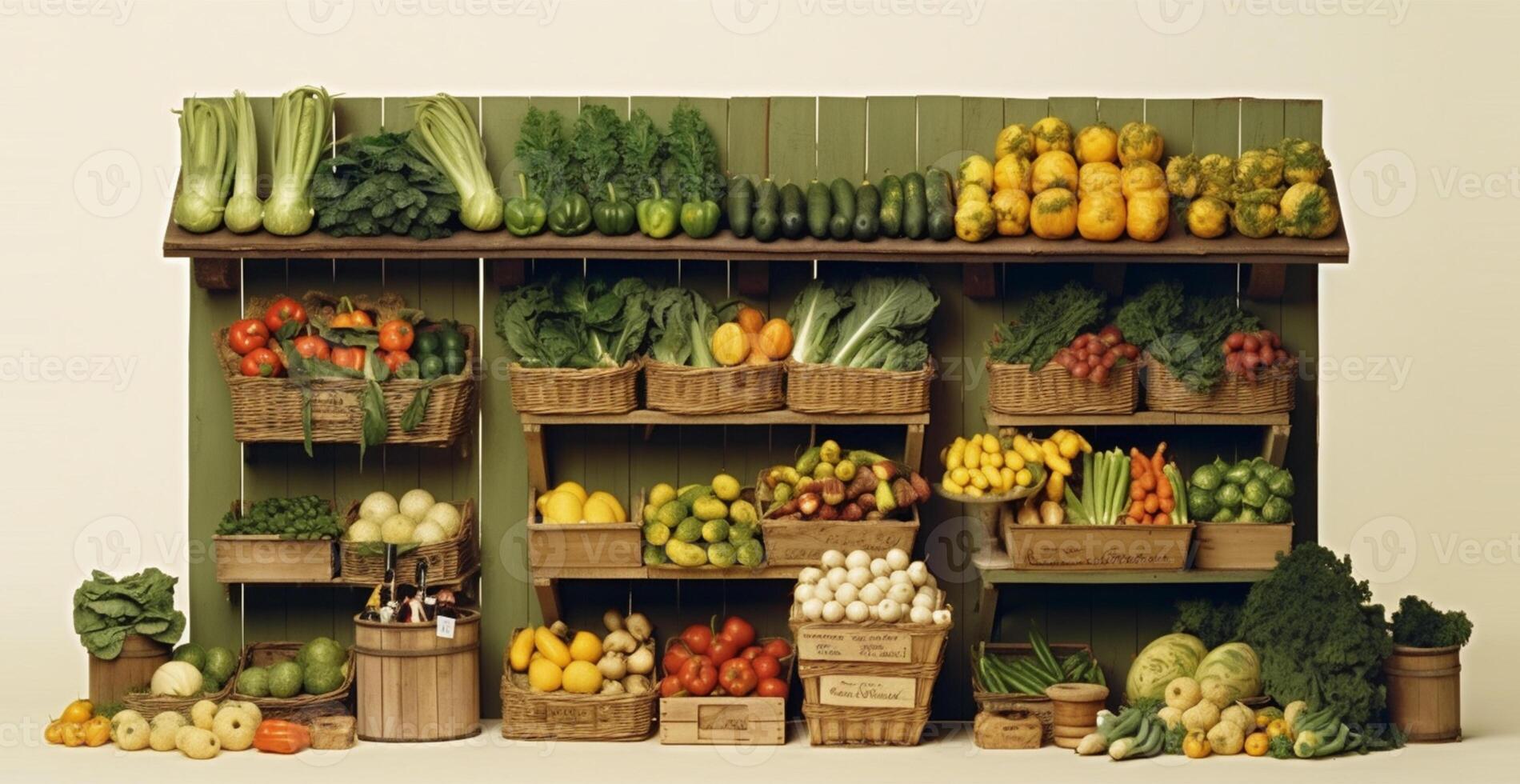 Gemüse Bauern Markt Stall, bunt verschiedene frisch organisch gesund Gemüse - - ai generiert Bild foto