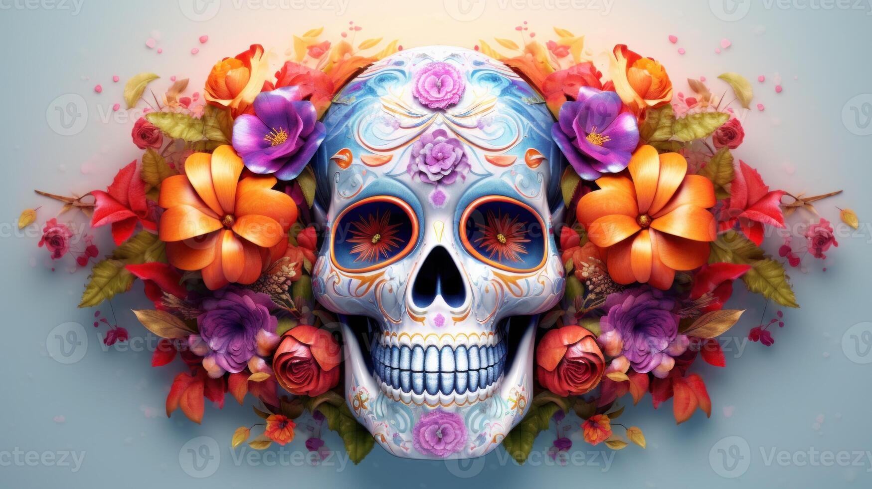 Tag von das tot, dia de los Muertos Urlaub Poster. Illustration ai generativ foto