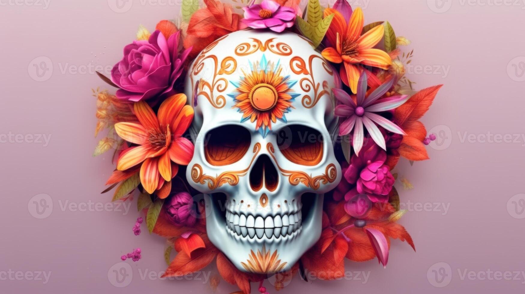 Tag von das tot, dia de los Muertos Urlaub Poster. Illustration ai generativ foto