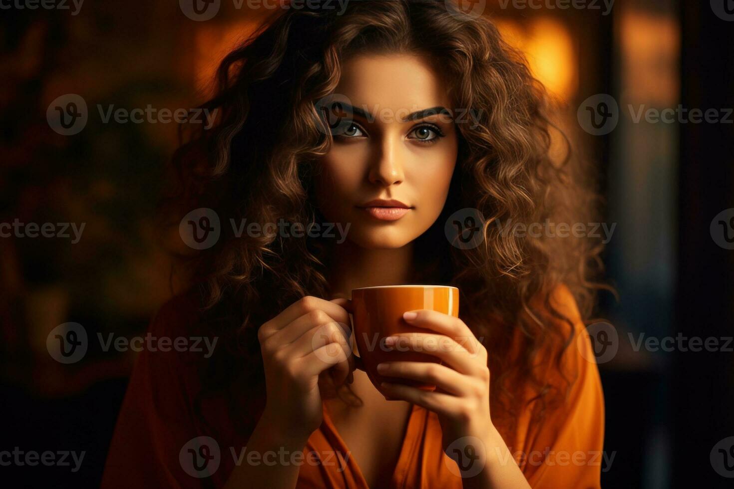 Mädchen mit Tasse von Kaffee. Illustration ai generativ foto