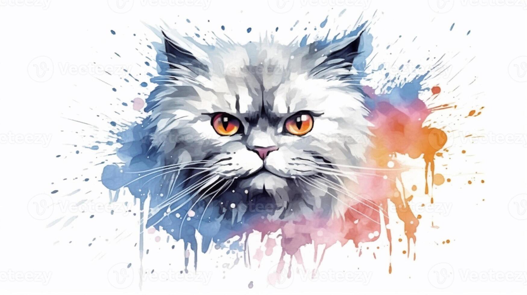 Porträt von persisch Katze im Aquarell Spritzer. Vektor Illustration. generativ ai foto