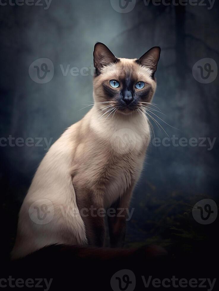 Siamese Katze auf dunkel Hintergrund. generativ ai foto