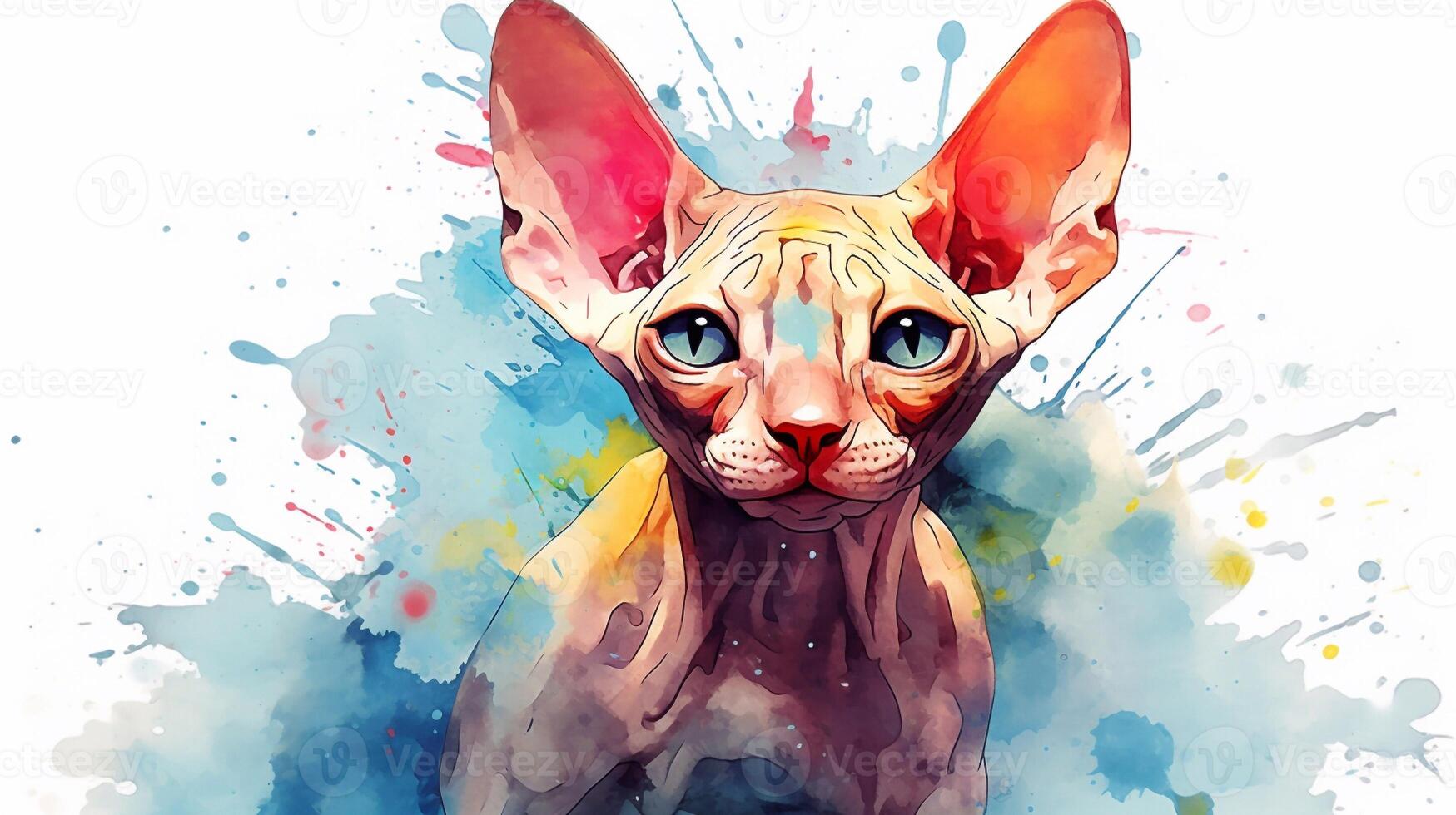 Aquarell Porträt von ein Sphinx Katze. handgemalt Illustration. generativ ai foto