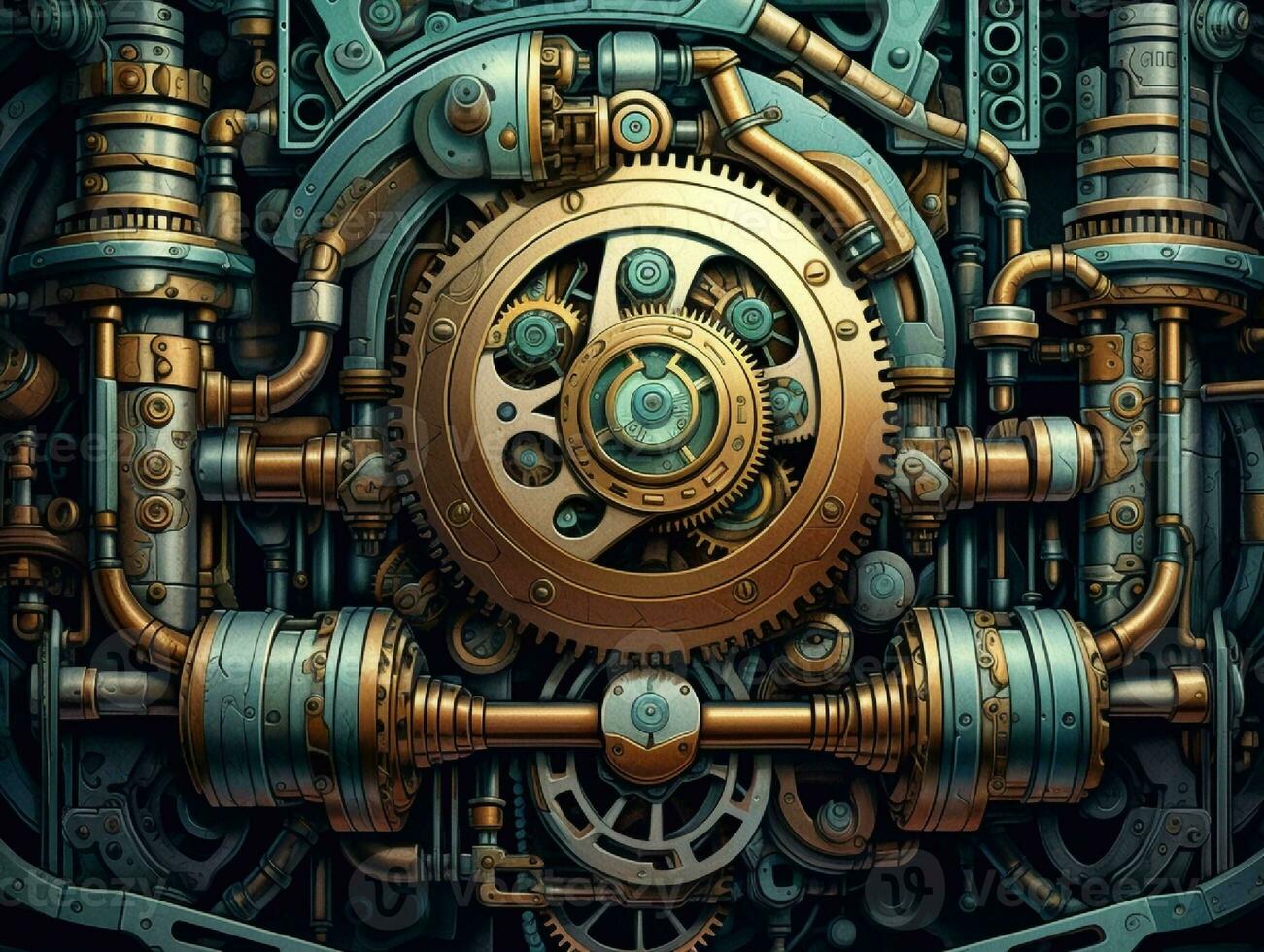 Steampunk Mechanismus mit Getriebe und Zahnräder auf ein dunkel Hintergrund foto