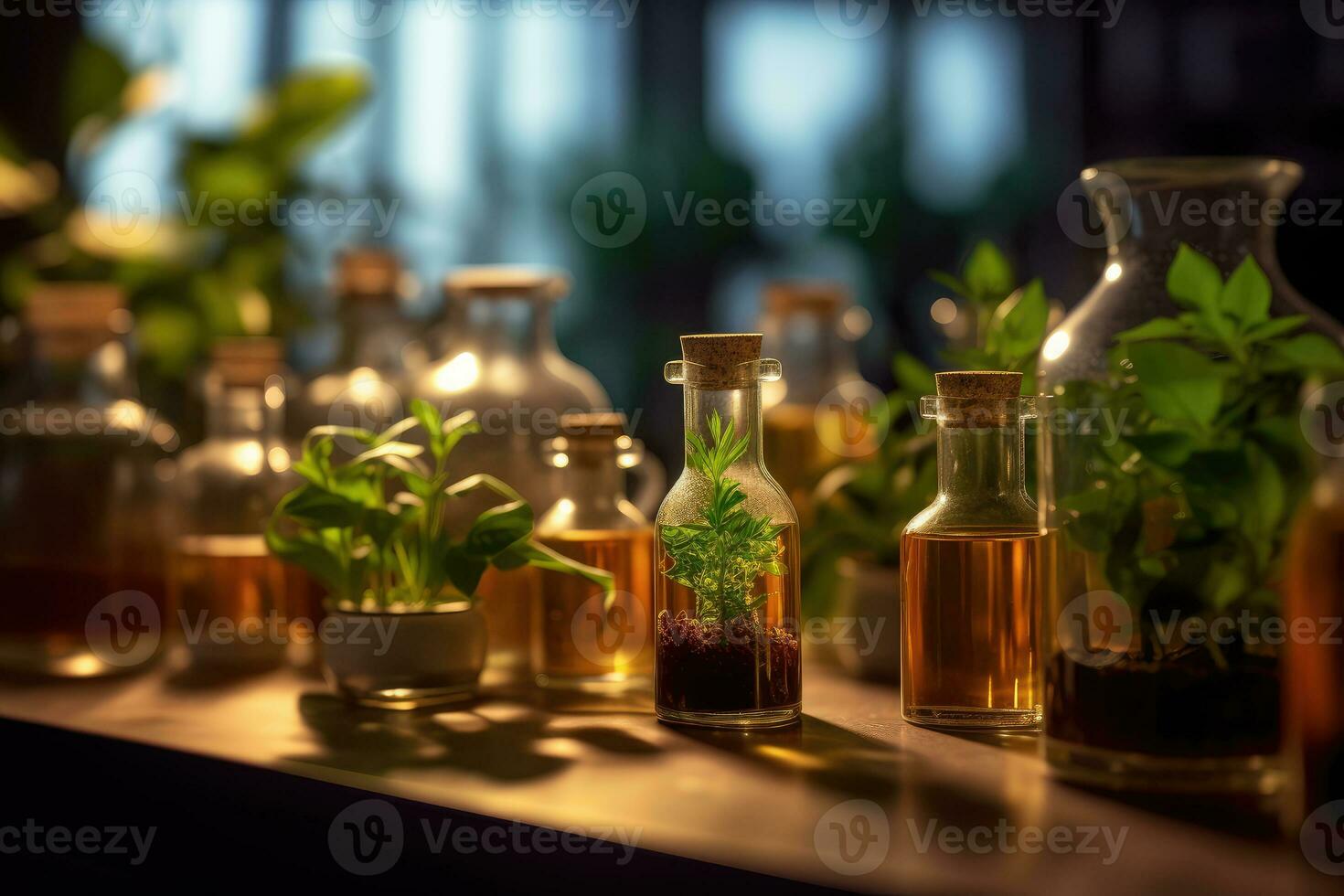 Pflanzen im Flaschen. Experimente. Labor. generativ ai Technologie. foto