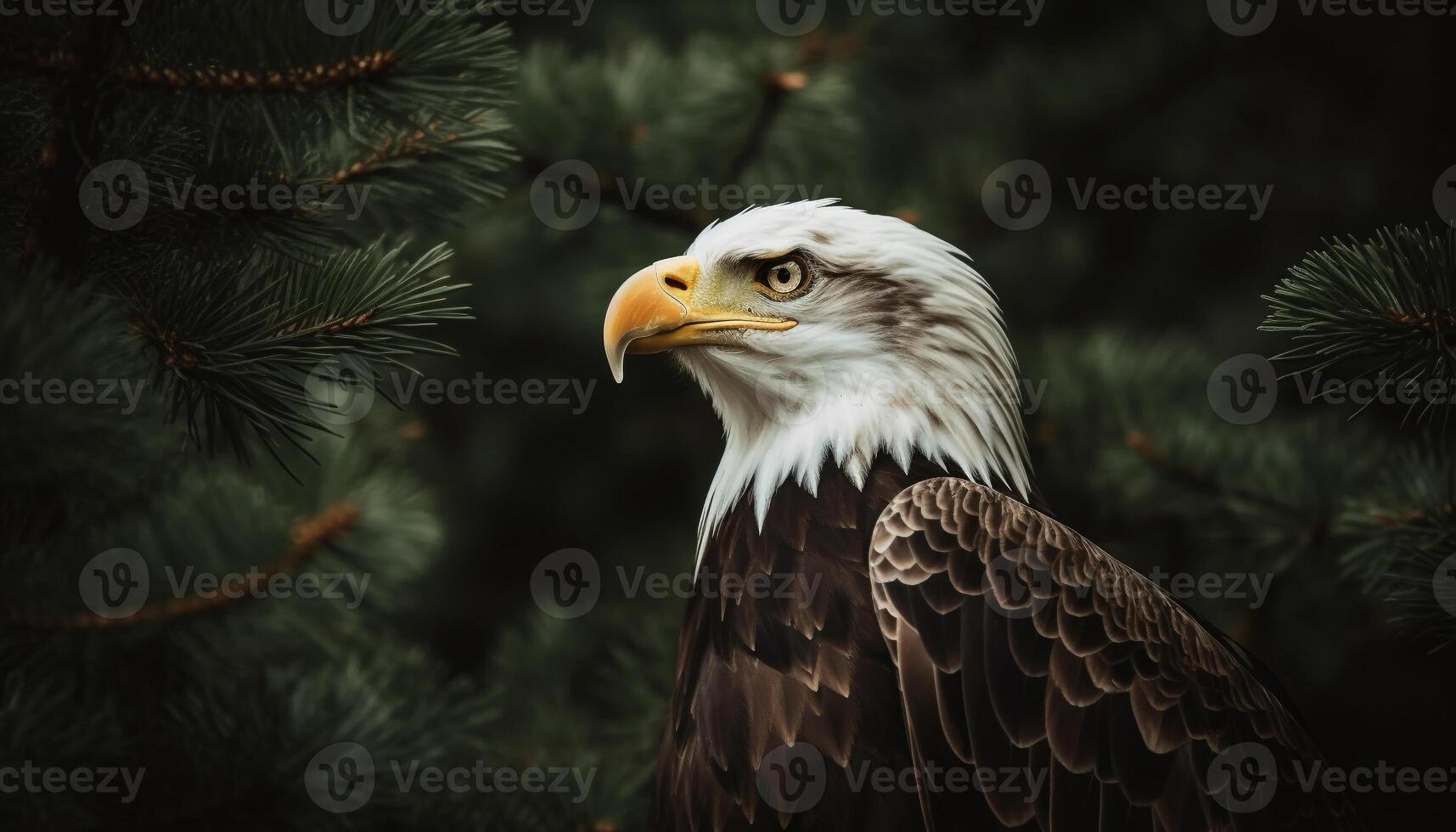 majestätisch kahl Adler sich niederlassen auf Winter Ast generiert durch ai foto