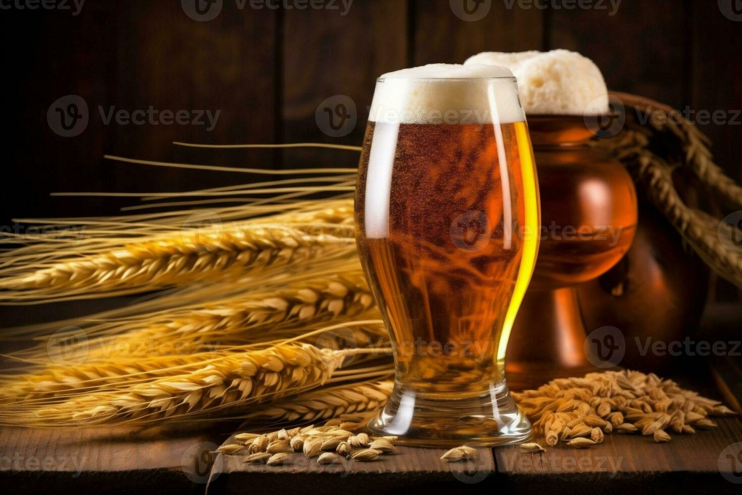 Lagerbier Alkohol trinken Pint Glas Kneipe Schaum Bier Getränk Gold. generativ ai. foto