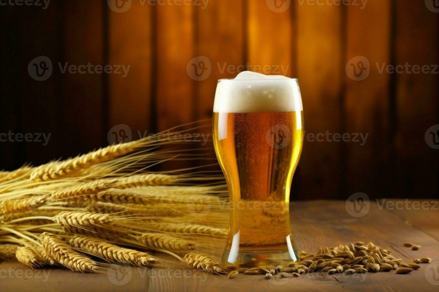 Lagerbier Bier Schaum Alkohol Pint Gold Kneipe trinken Getränk Glas. generativ ai. foto