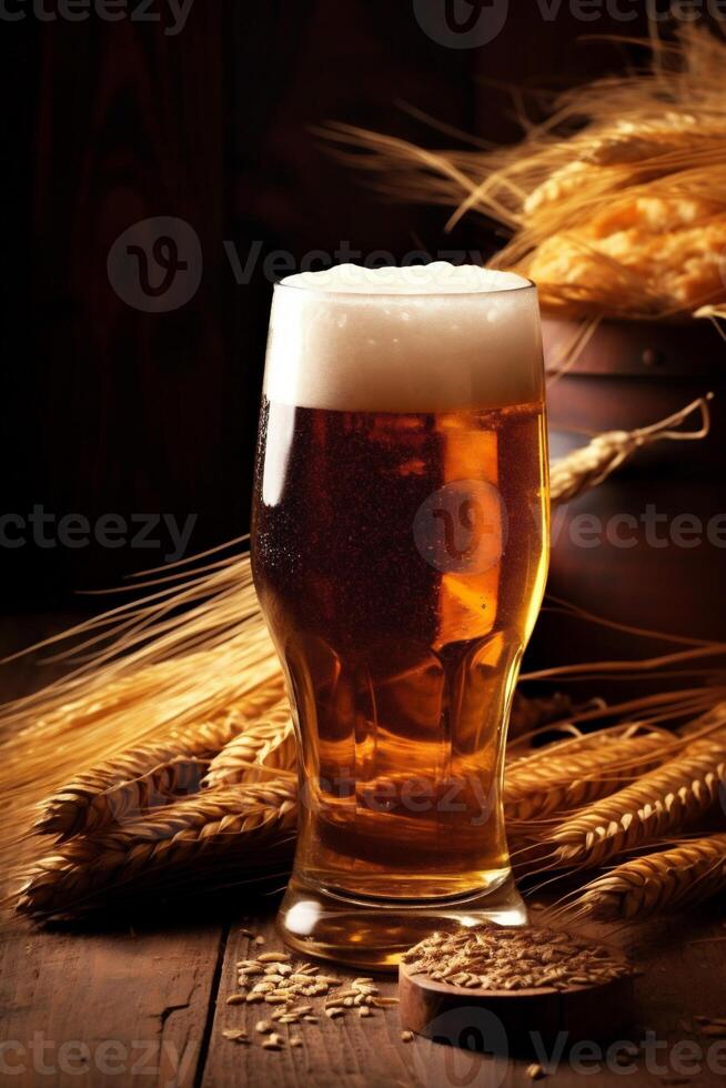 Pint Getränk Bier Alkohol Gold Schaum Lagerbier Glas trinken Kneipe. generativ ai. foto