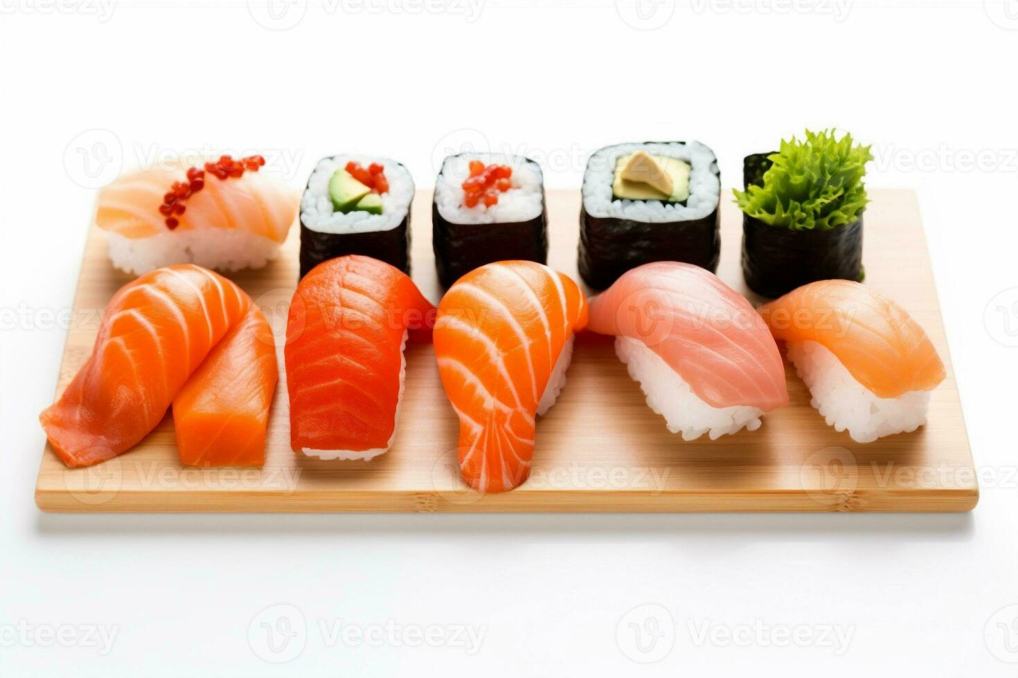 einstellen generativ rollen bei japanisch Fisch Stock-Photo gesund Essen Weiß. Vecteezy Reis 25011009 Sushi Meeresfrüchte Hintergrund ai.