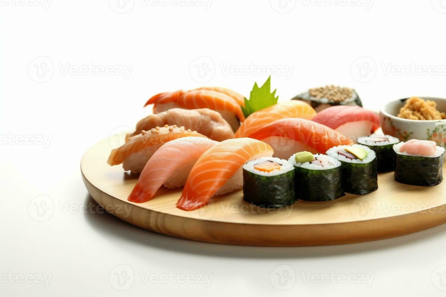 Fisch Essen Hintergrund 25011009 Meeresfrüchte Reis japanisch Sushi generativ Vecteezy ai. Stock-Photo rollen einstellen bei gesund Weiß.