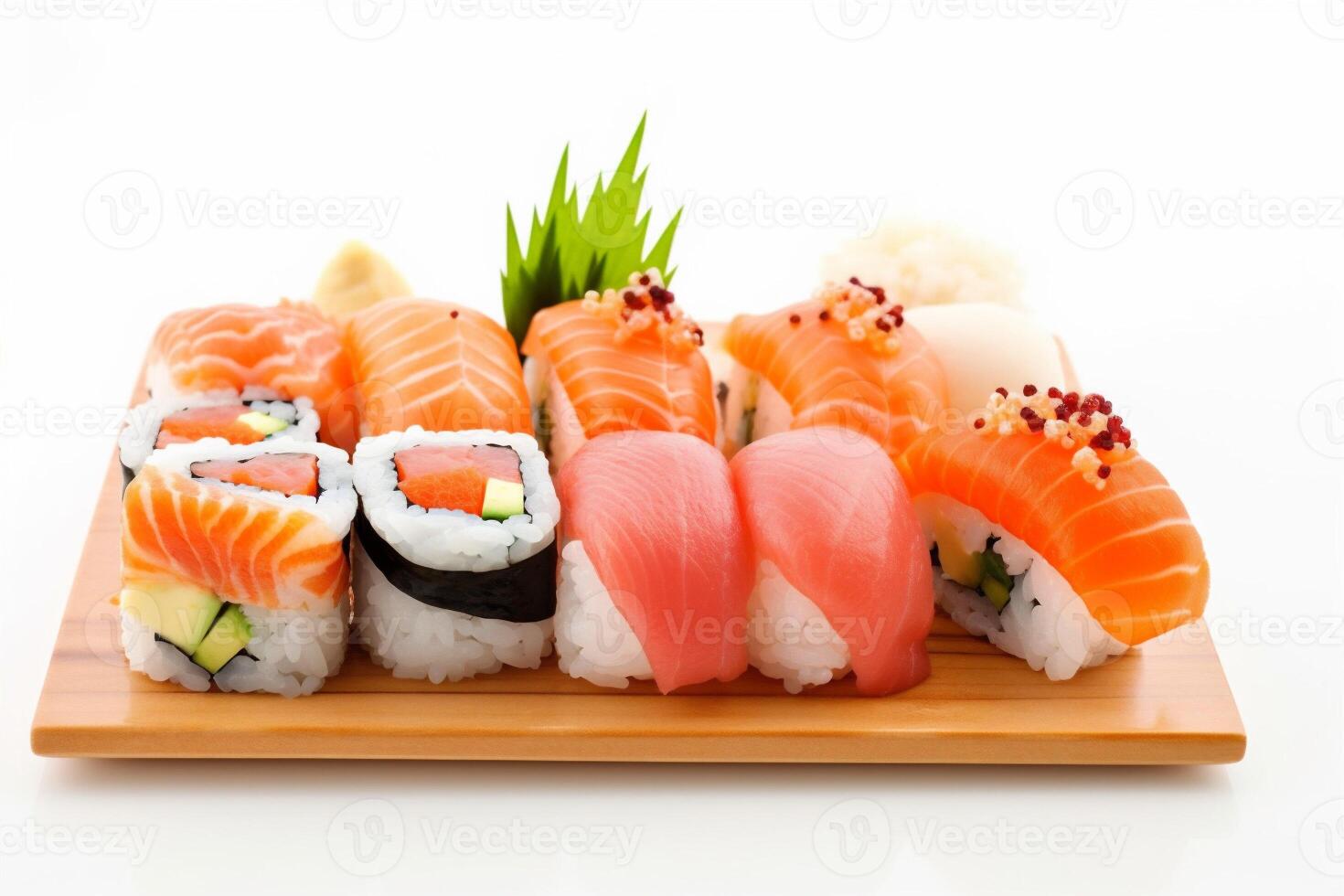 Weiß rollen Meeresfrüchte einstellen gesund Fisch japanisch Sushi Reis Essen  Hintergrund. generativ ai. 25719176 Stock-Photo bei Vecteezy