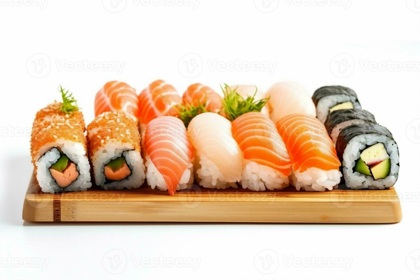 Essen rollen gesund Fisch einstellen Hintergrund japanisch Sushi  Meeresfrüchte Reis Weiß. generativ ai. 25011009 Stock-Photo bei Vecteezy