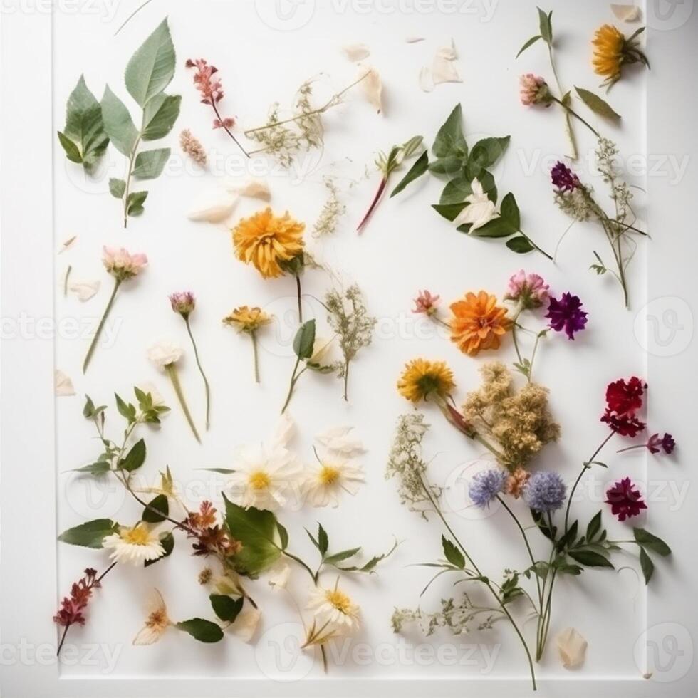 Natur Attrappe, Lehrmodell, Simulation Frühling Blatt Blume Hintergrund isoliert Blumen- Tag Sommer- Weiß. generativ ai. foto