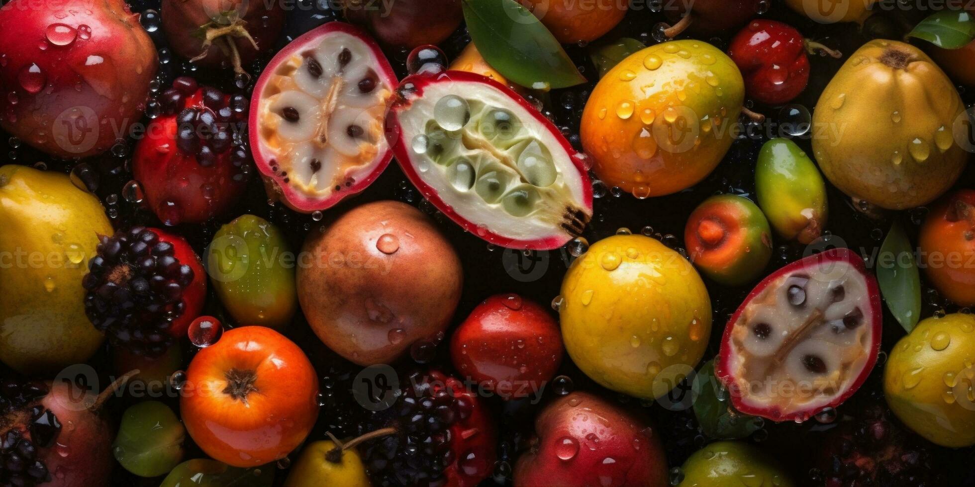 Hintergrund Wasser Vitamin Essen Grün Erdbeere gesund Zitrone frisch fallen Frucht. generativ ai. foto