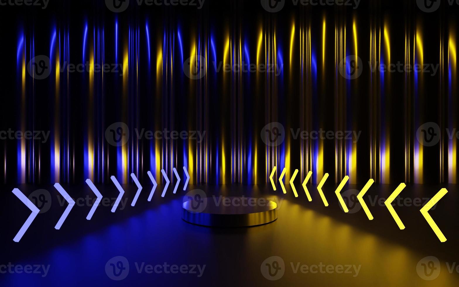 Neonhintergrund mit Podiumsständer zum Zeigen von 3D-Rendering des Produkts foto