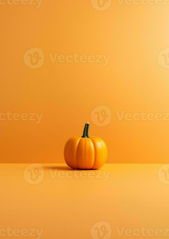 Orange Kürbis auf Orange Hintergrund, generativ ai. foto