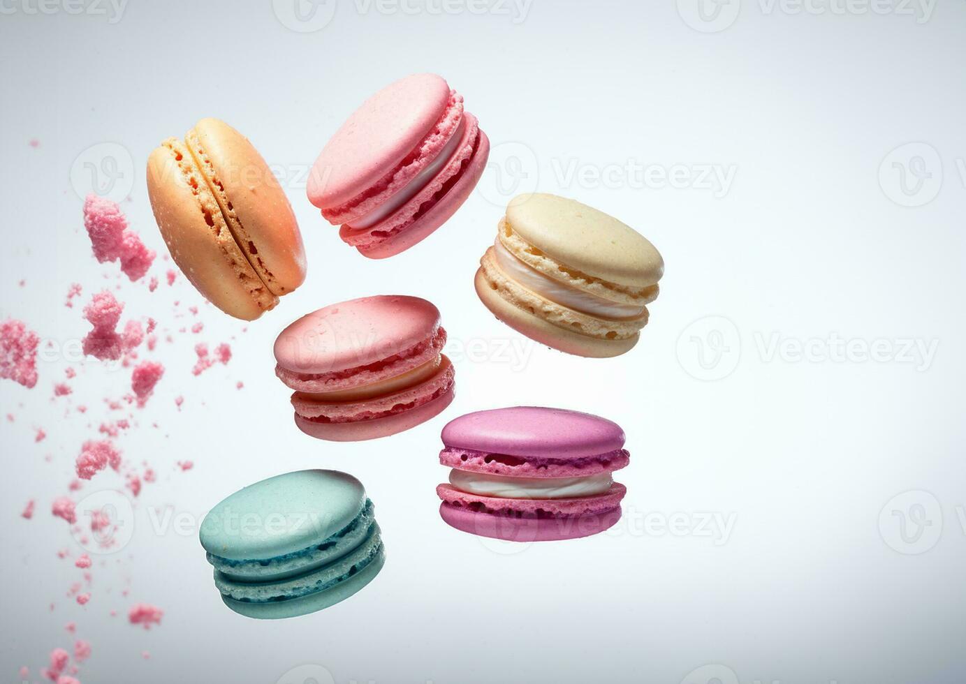 Macaron Nachtisch. bunt Makronen fliegend, Französisch Macaron Kekse, Süss Nachtisch. foto