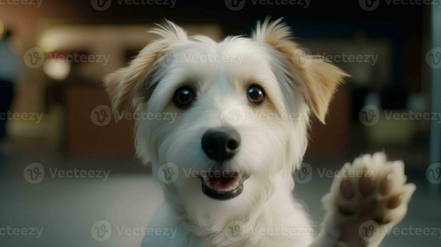 süß Weiß Hund winken seine Pfote. generativ ai. foto