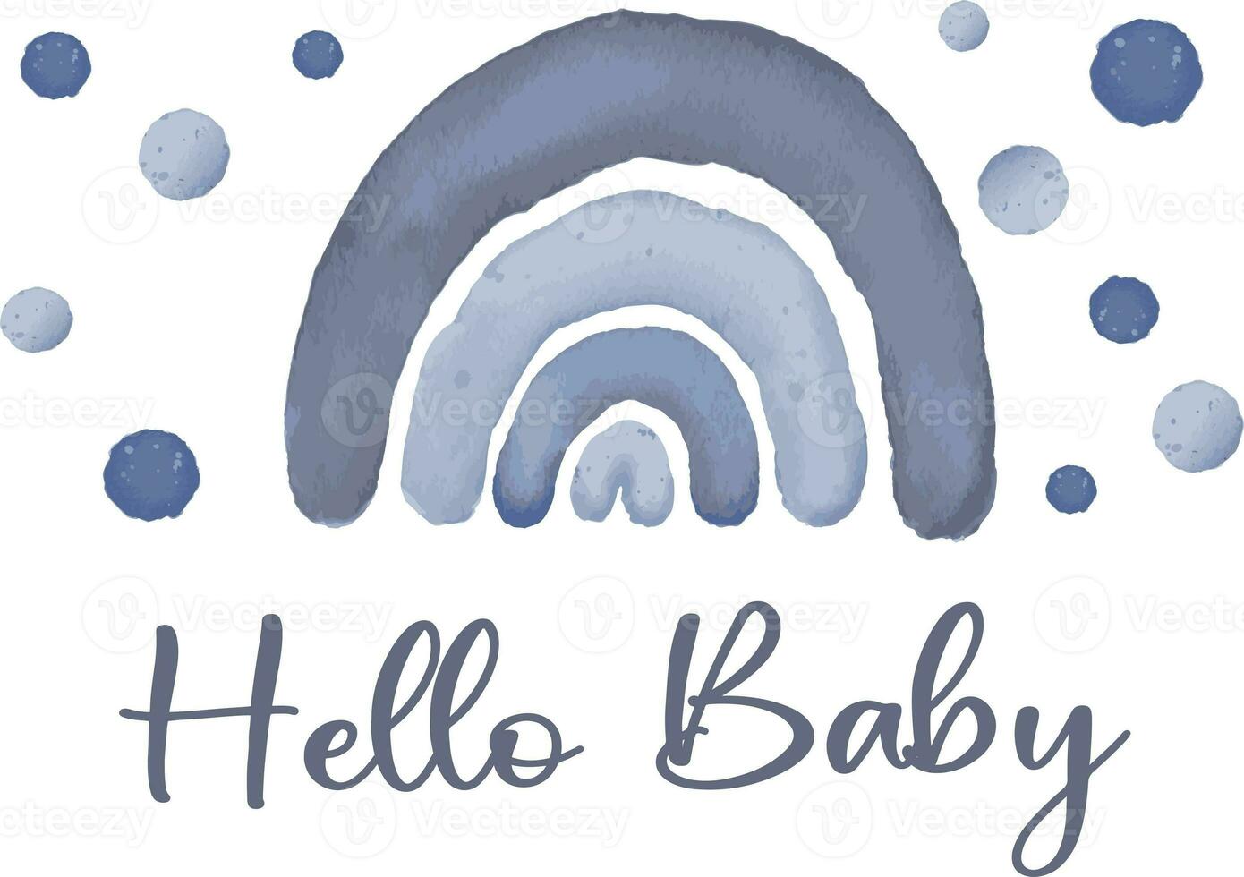 Aquarell Blau Boho Regenbogen Hallo Baby Zeichen foto