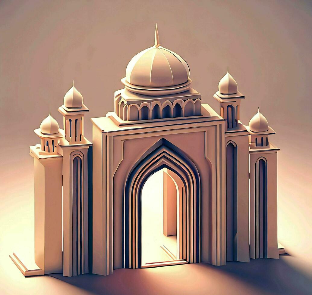 ai generieren Foto 3d Illustration von ein Moschee mit ein Tor im das Mitte