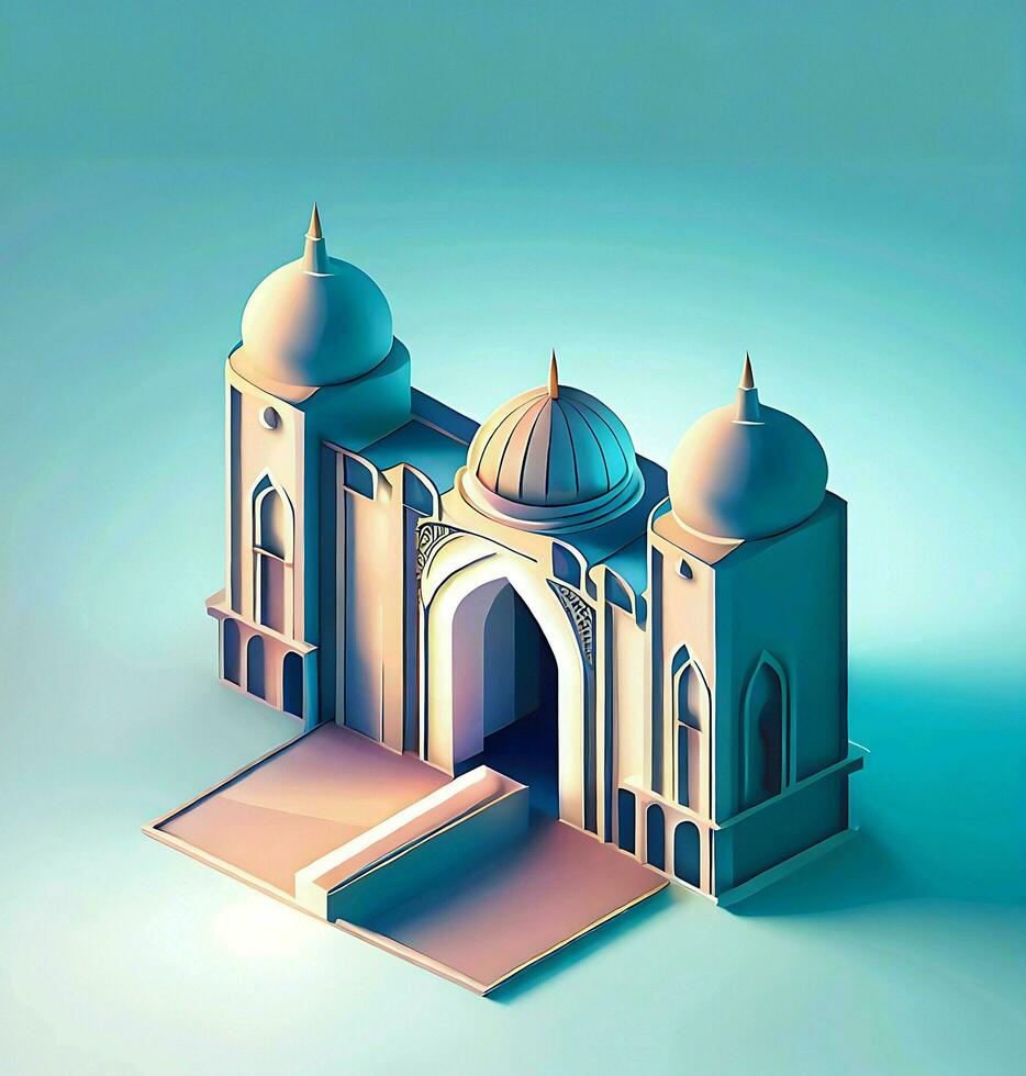 ai generieren Foto 3d Illustration von ein Moschee mit ein Tor im das Mitte