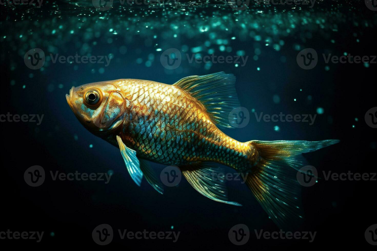 schön golden Fisch im Wasser. Ozean oder Meer Einwohner, Marine Leben. unter Wasser Kreatur. generativ ai. foto