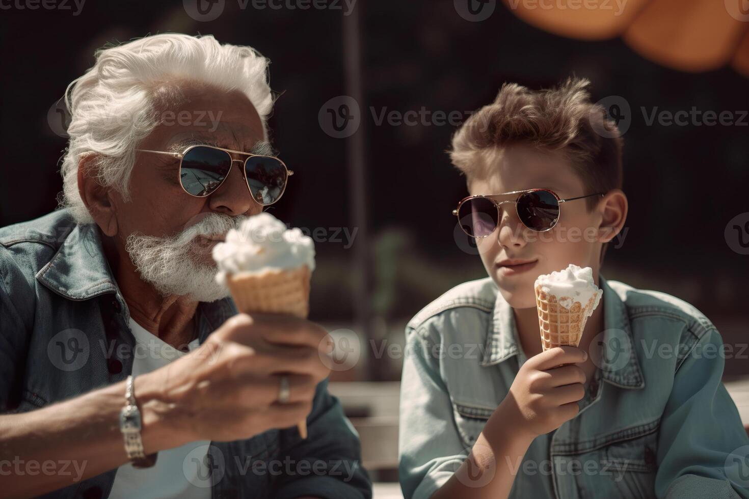 Großvater und Enkel genießen Zeit zusammen. positiv Senior Ausgaben Zeit mit seine Enkel. generationsübergreifend Familie. glücklich Ruhestand. positiv Altern, gut Stimmung. generativ ai. foto