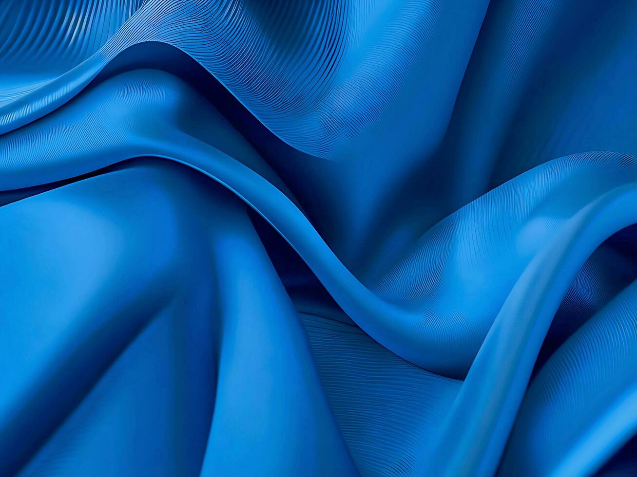 3d machen, abstrakt Hintergrund mit gefaltet Textil- Rüsche, Blau Stoff Makro, wellig Mode Hintergrund erstellt mit generativ ai Technologie foto