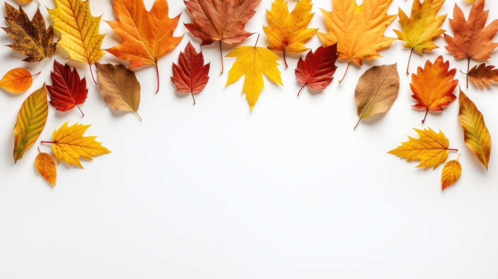 Herbst Blätter mit Kopieren Raum auf Weiß Hintergrund., glücklich Herbst Konzept. generativ ai foto