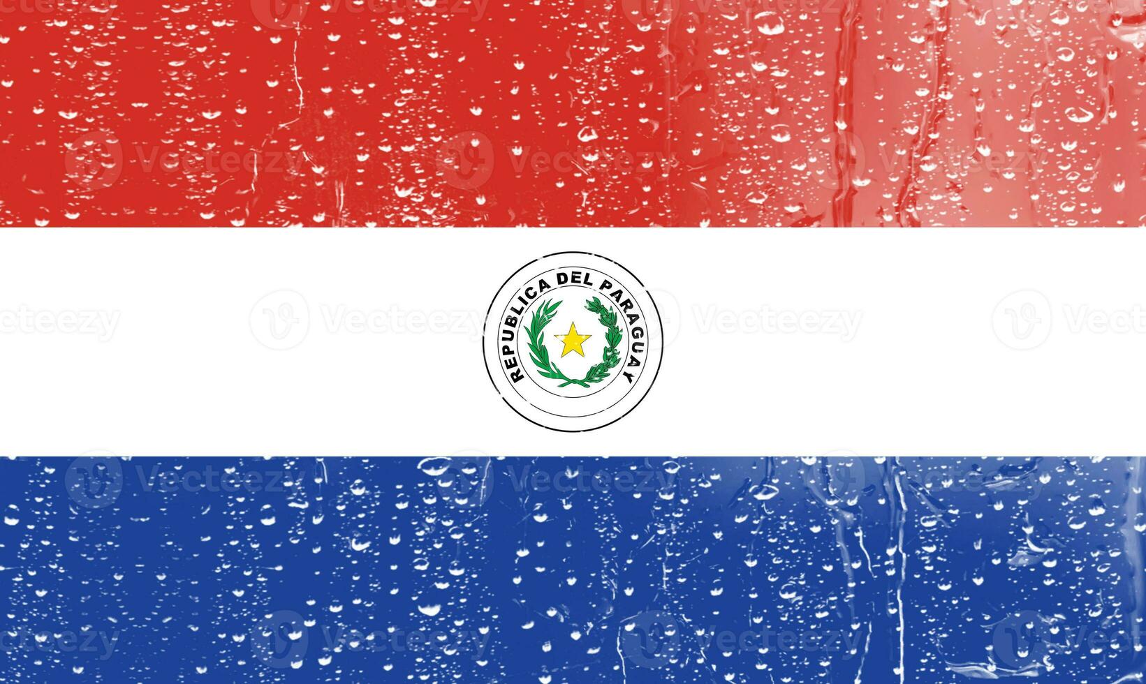 3d Flagge von Paraguay auf ein Glas mit Wasser fallen Hintergrund. foto