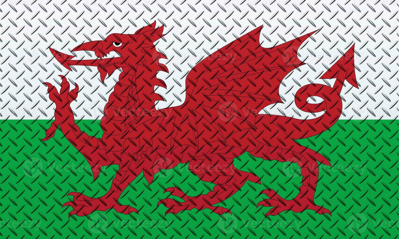 3d Flagge von Wales auf ein Metall Mauer Hintergrund. foto