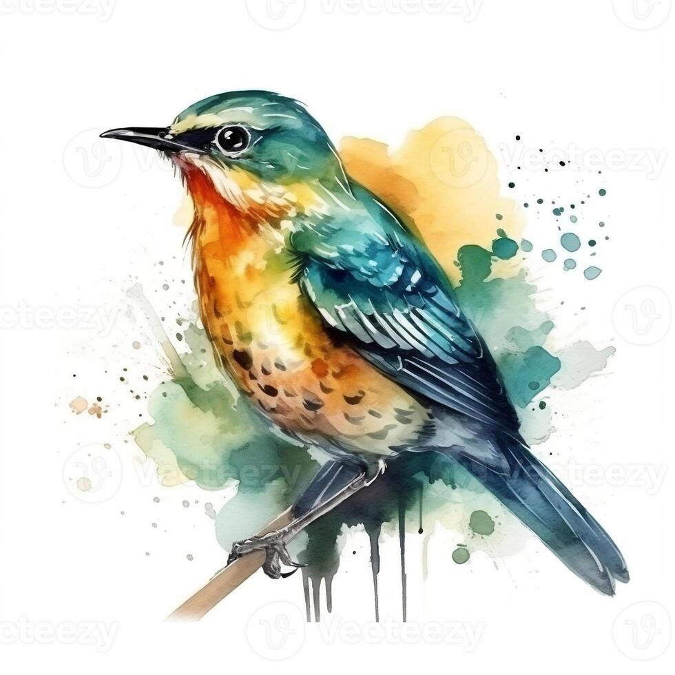 Aquarell Illustration von ein Vogel. einfach, Wald, süß Vogel, Spatz. zum Erstellen Poster, Aufkleber, Postkarten, Drucke, Sublimationen. ai generiert foto