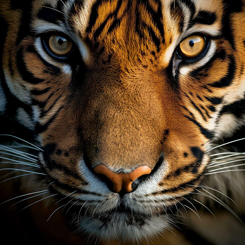 schließen oben Schuss von das Gesicht von ein Tiger foto