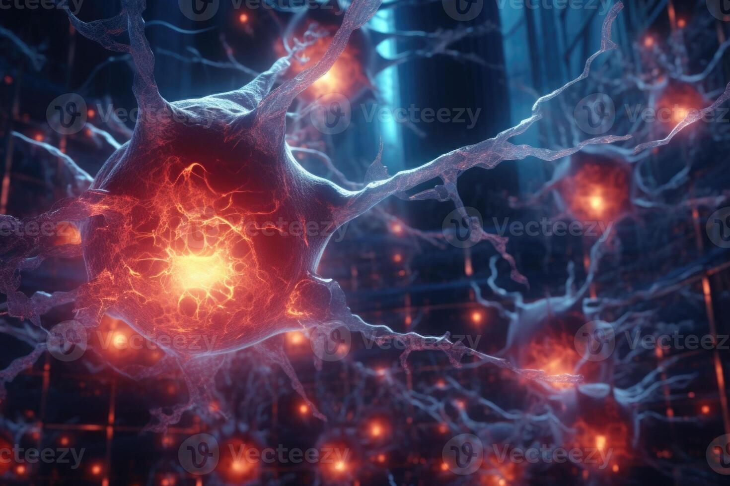 Nerv Zelle Banner. System Neuron von Gehirn mit Synapsen. generativ ein foto