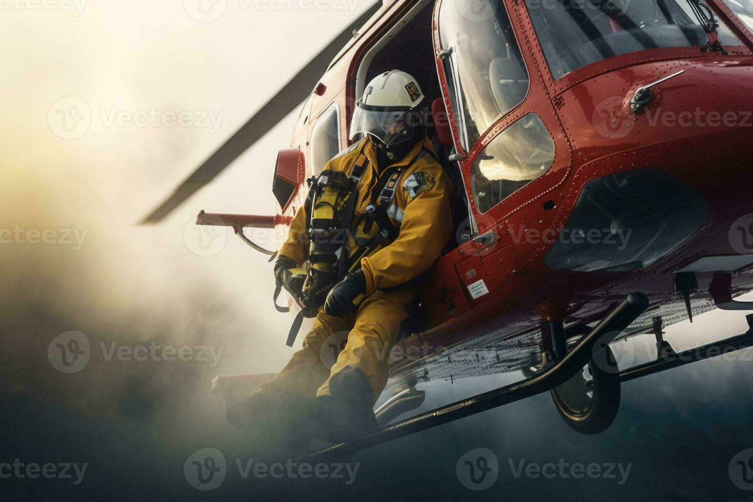 medizinisch zuerst Hilfe Hubschrauber. Rettung ein Person. generativ ai foto