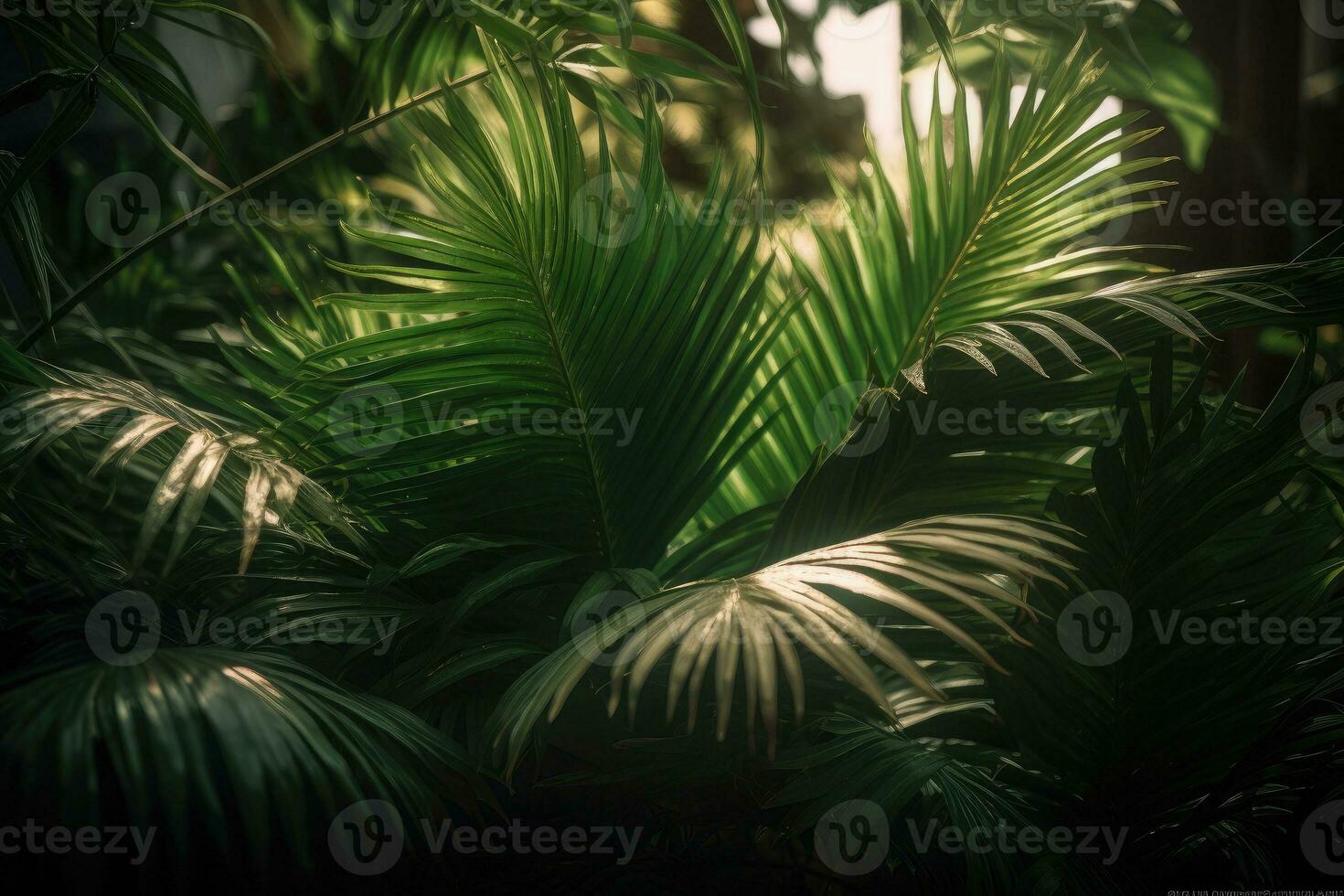 Grün tropisch Palme Blätter. Natur Frühling Konzept. minimal Sommer- abstrakt Urwald oder Wald Muster. generativ ai foto