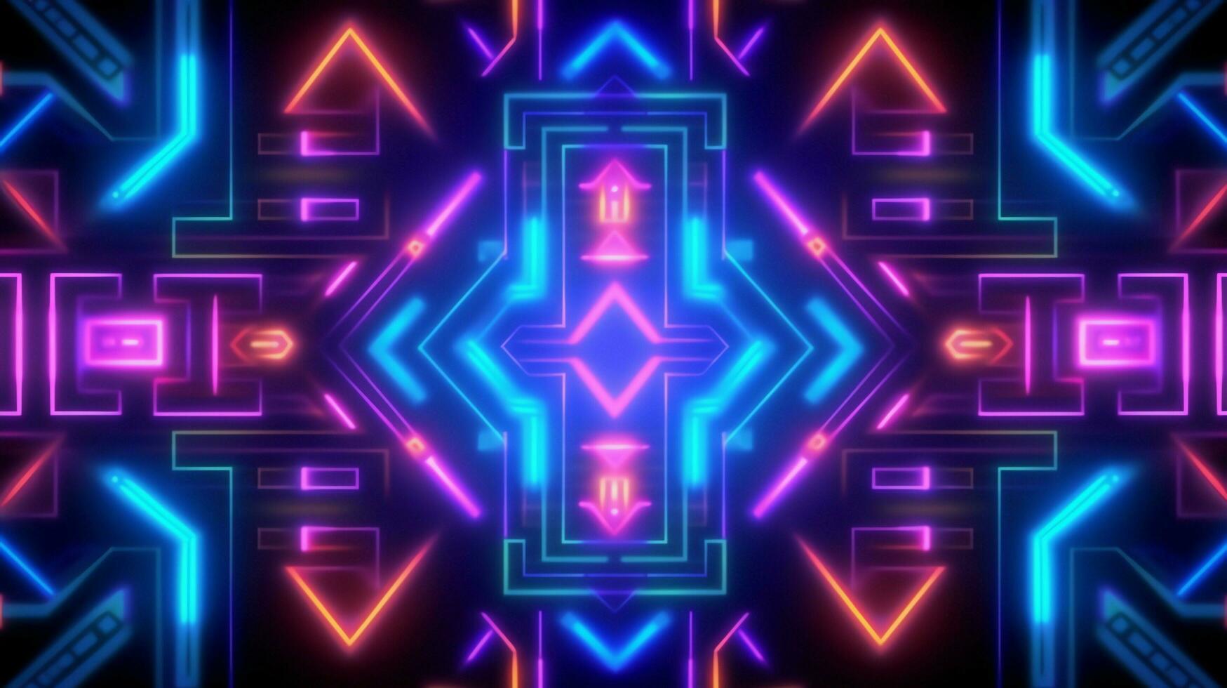 abstrakt Neon- Licht glühend Linien, aztekisch Maya Stil Muster Design Illustration . ai generiert foto