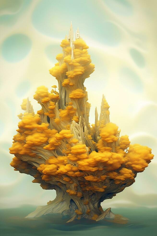 abstrakt Gold Stadt mit Baum Hintergrund ai generiert foto