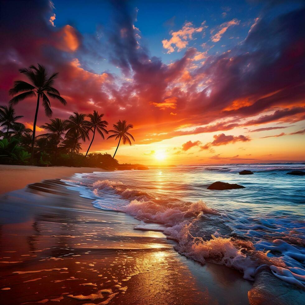 schön Strand mit Palmen und Türkis Meer im Jamaika Insel ai generiert foto