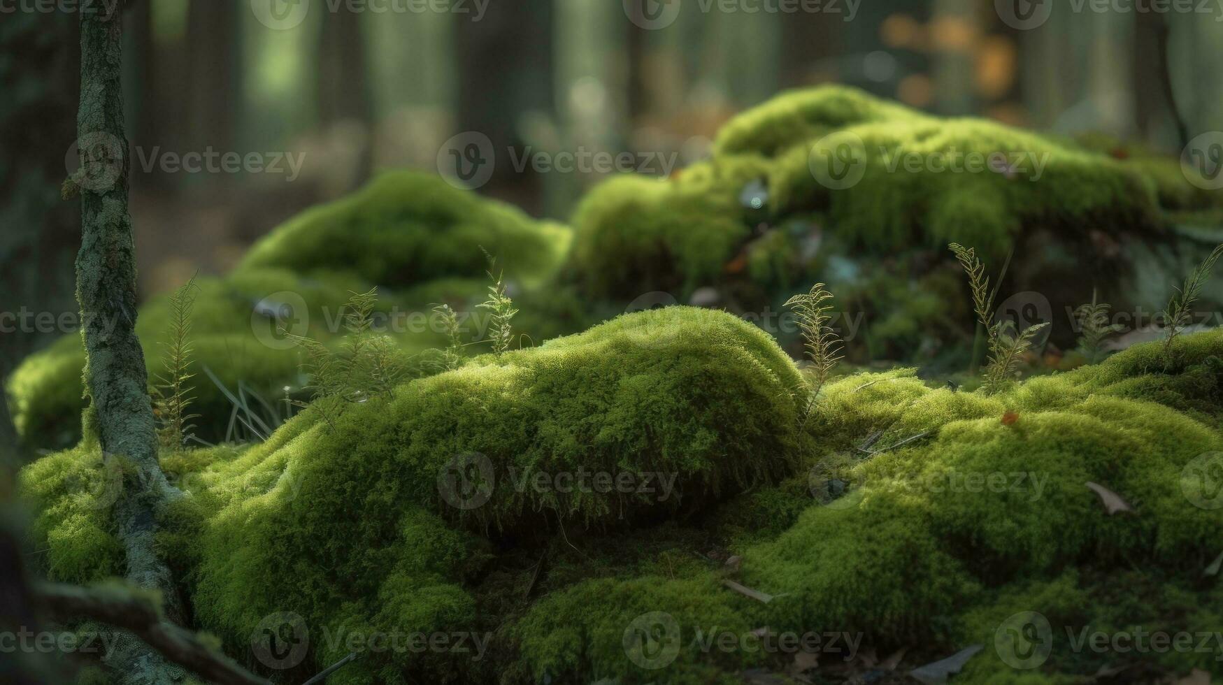 das schleppend Wachstum von Moos auf das Norden Seite von das Bäume foto