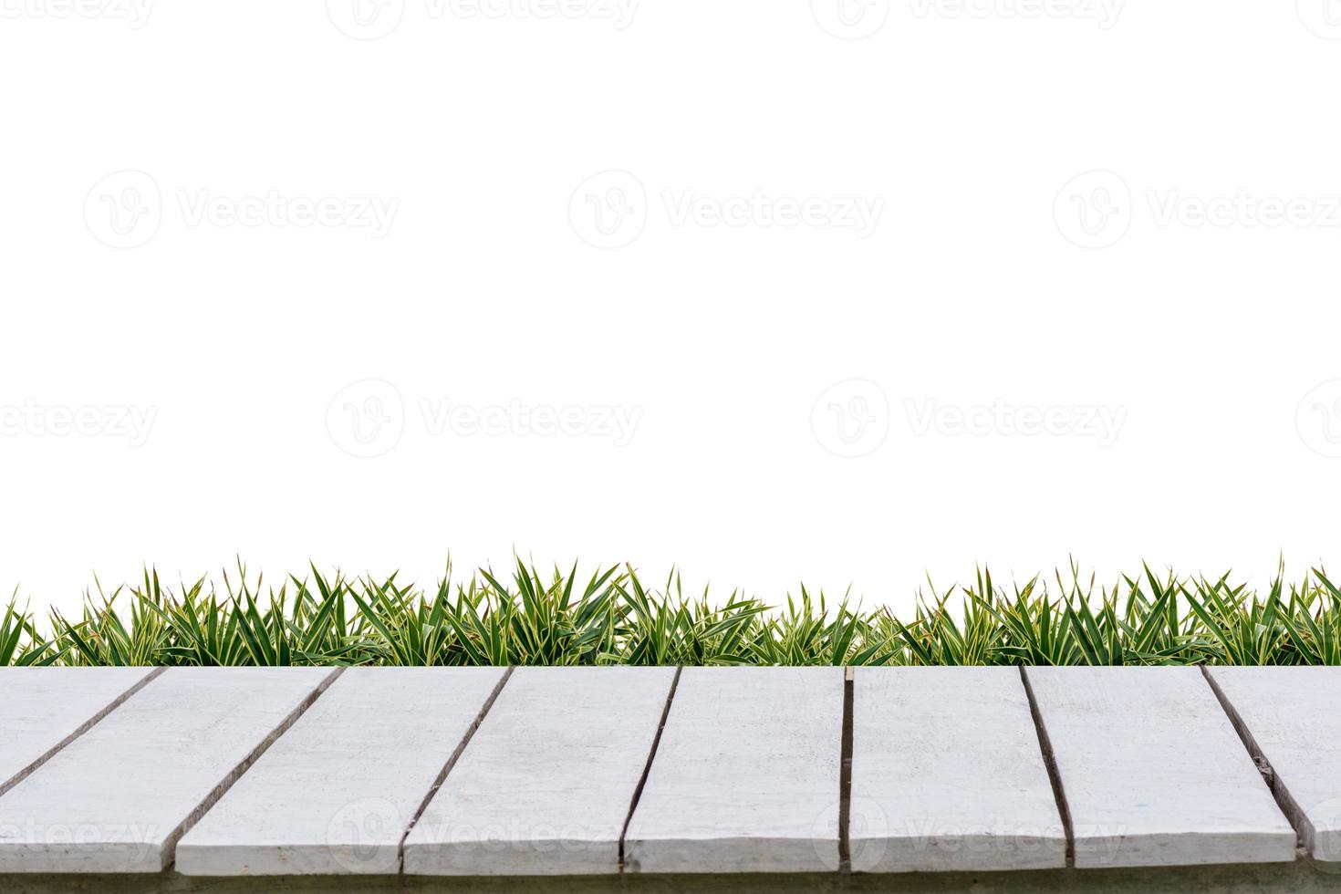 weißer Hintergrund und Gras auf einem weißen Holzfußboden. foto